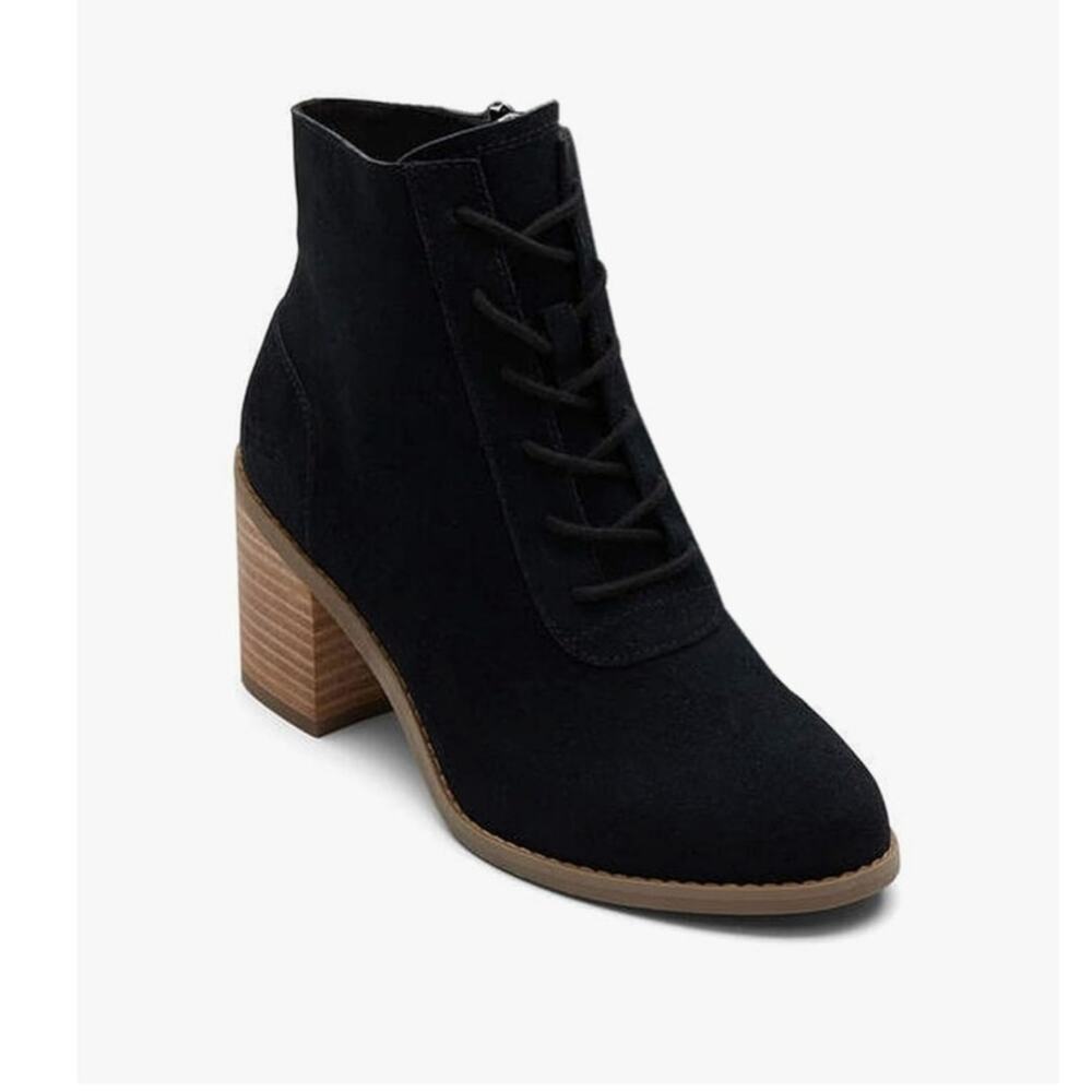 NIB Toms Evelyn Lace Up Suede Boot Lace-Up Black 11